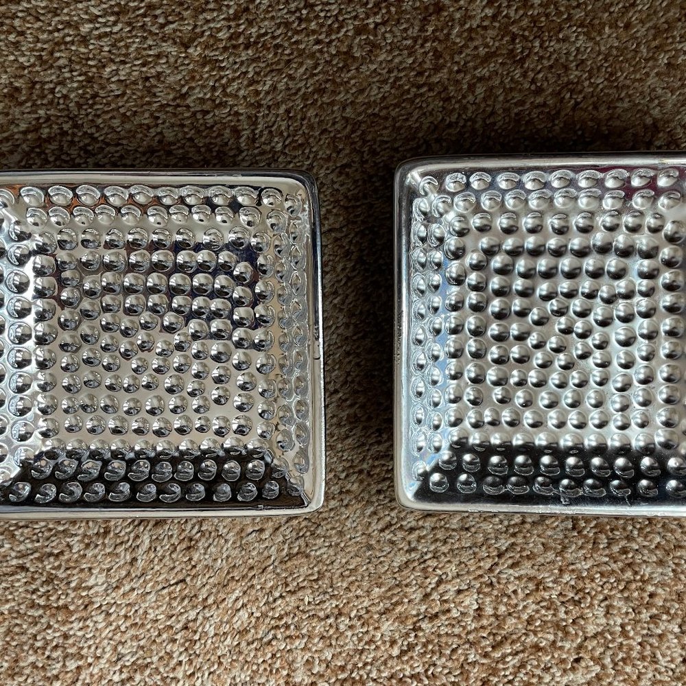 2 Square Silver dimpled candle holder